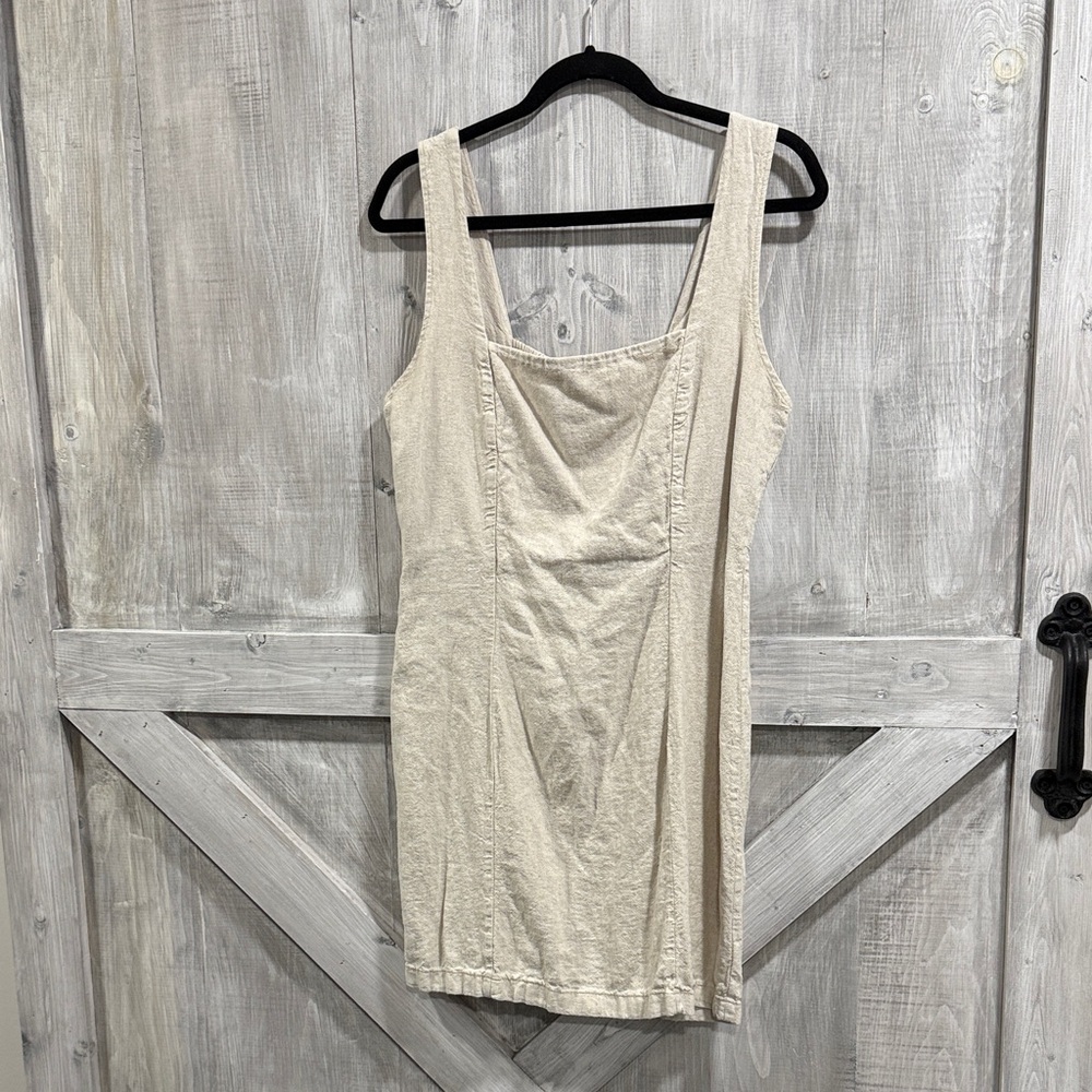 Old Navy women’s L tan linen rayon blend jumper dress L1